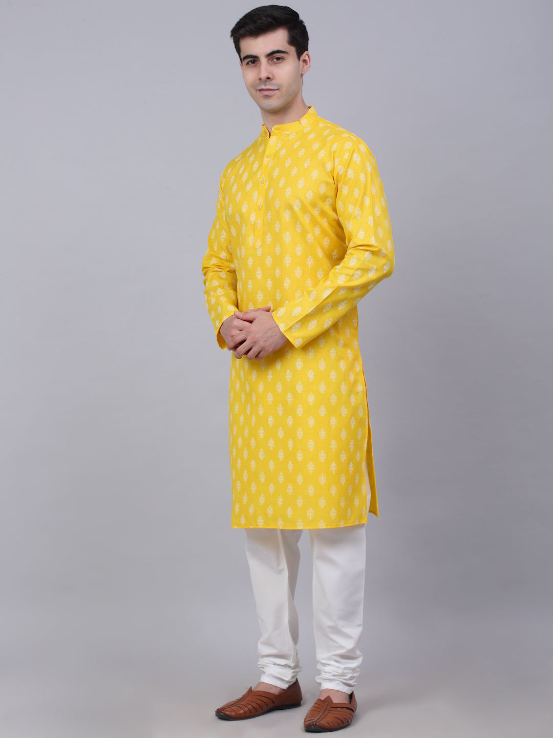 Mens Cotton Floral Printed Kurta Pyjama Set