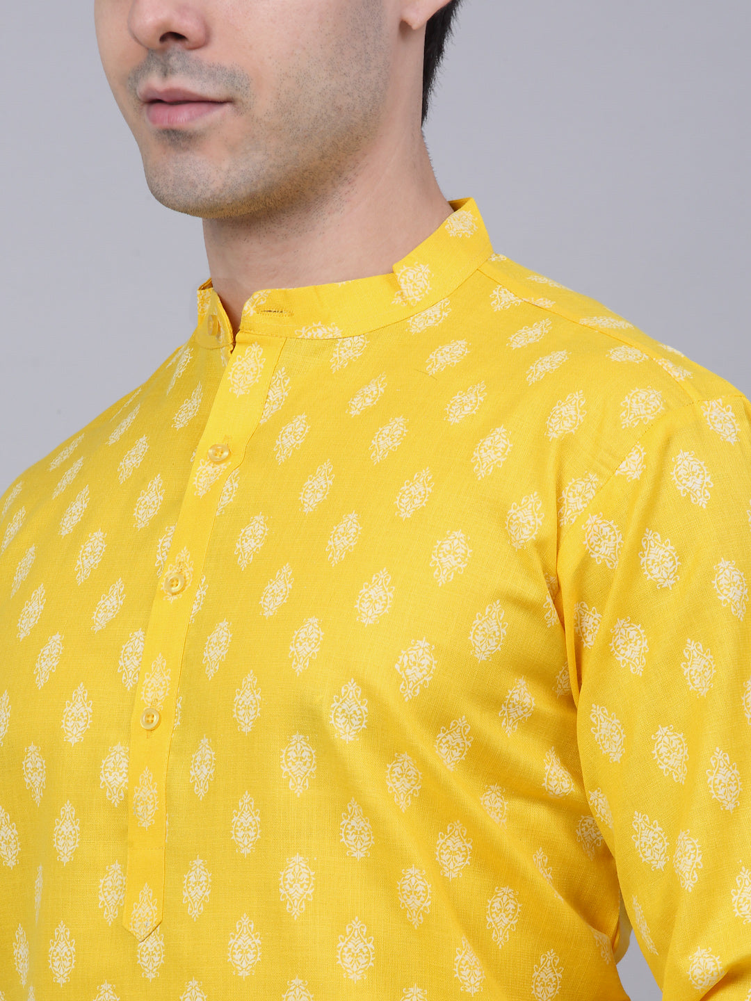 Mens Cotton Floral Printed Kurta Pyjama Set