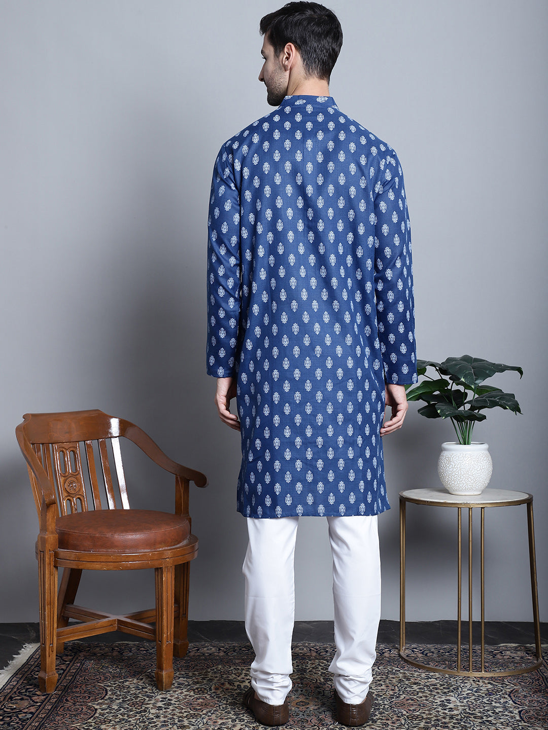 Mens Cotton Floral Printed Kurta Pyjama