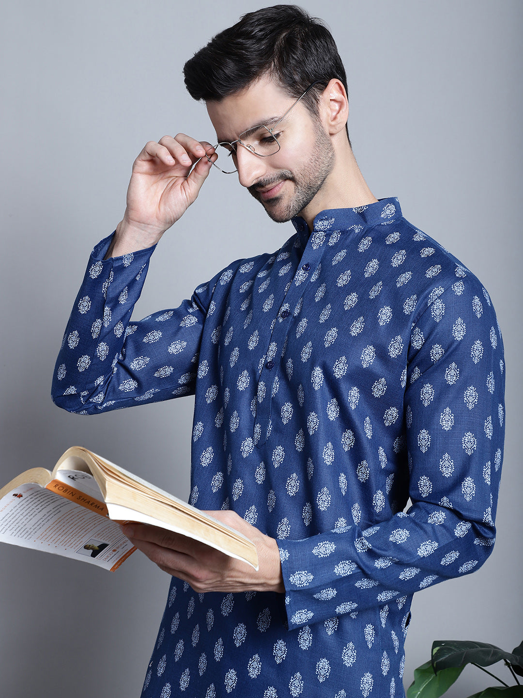 Mens Cotton Floral Printed Kurta Pyjama