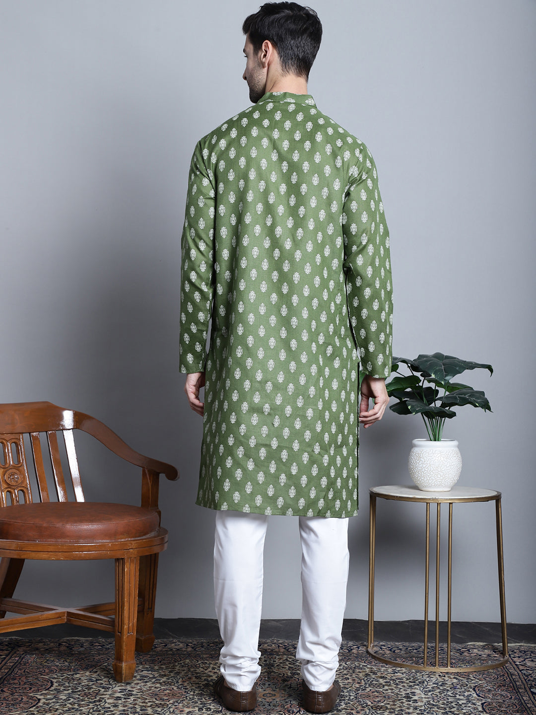 Mens Cotton Floral Printed Kurta Pyjama