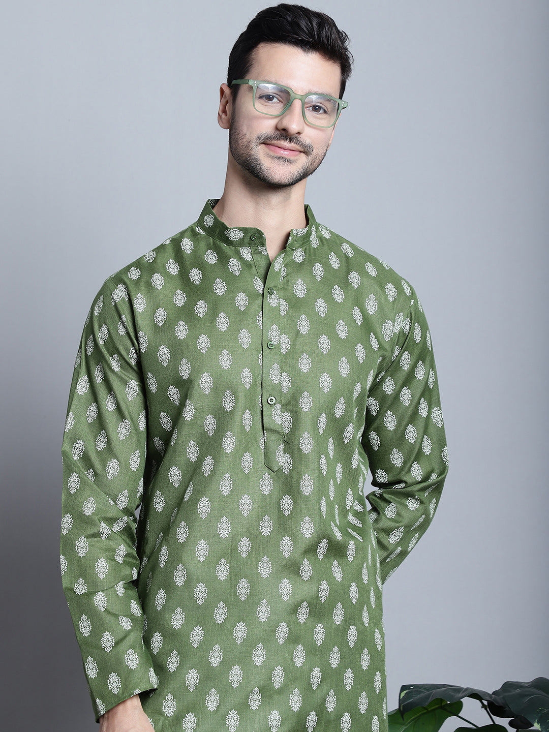 Mens Cotton Floral Printed Kurta Pyjama