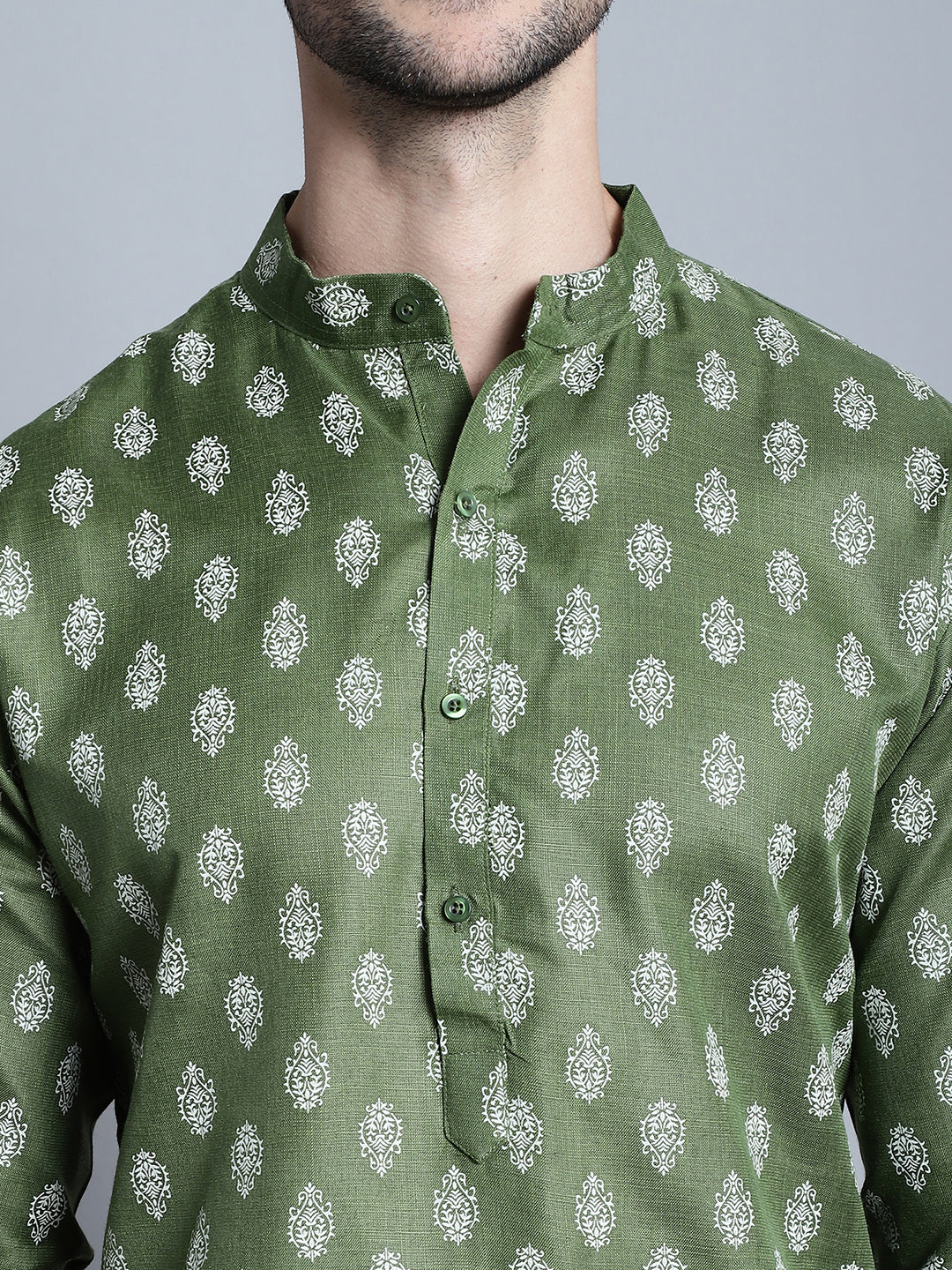 Mens Cotton Floral Printed Kurta Pyjama