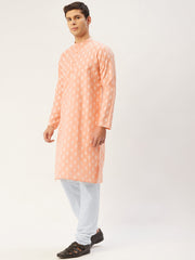Men's Peach Cotton Floral printed kurta Pyjama Set ( JOKP 650Peach )