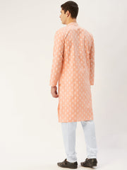 Men's Peach Cotton Floral printed kurta Only ( KO 650Peach )