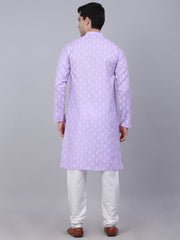 Men's Cotton Floral printed kurta Pyjama Set ( JOKP 650Purple )