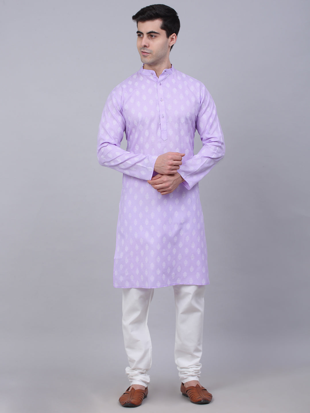 Mens Cotton Floral Printed Kurta Pyjama Set