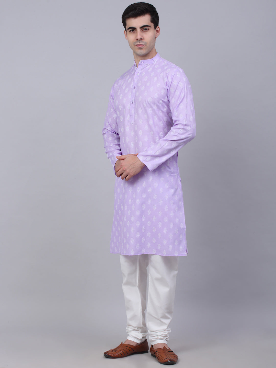 Mens Cotton Floral Printed Kurta Pyjama Set