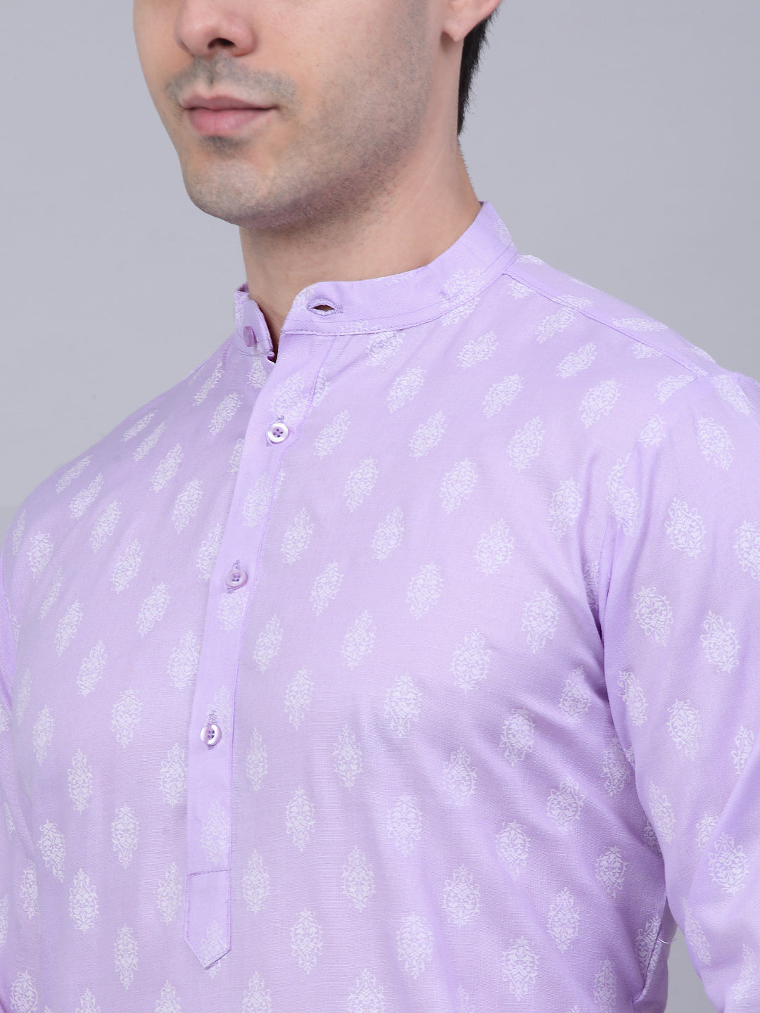 Mens Cotton Floral Printed Kurta Pyjama Set