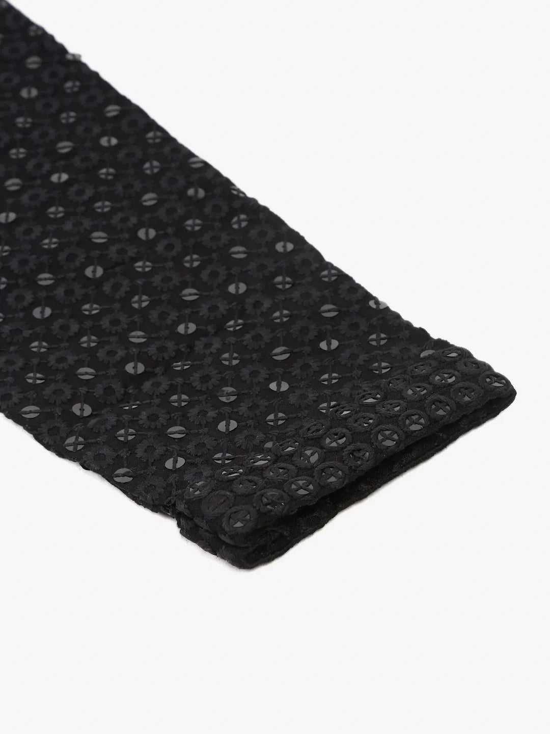Men Black Chikankari Embroidered And Sequence Kurta With Churidar