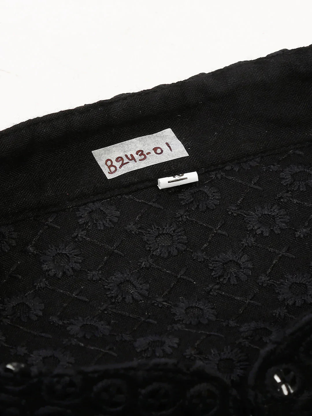 Men Black Chikankari Embroidered And Sequence Kurta With Churidar