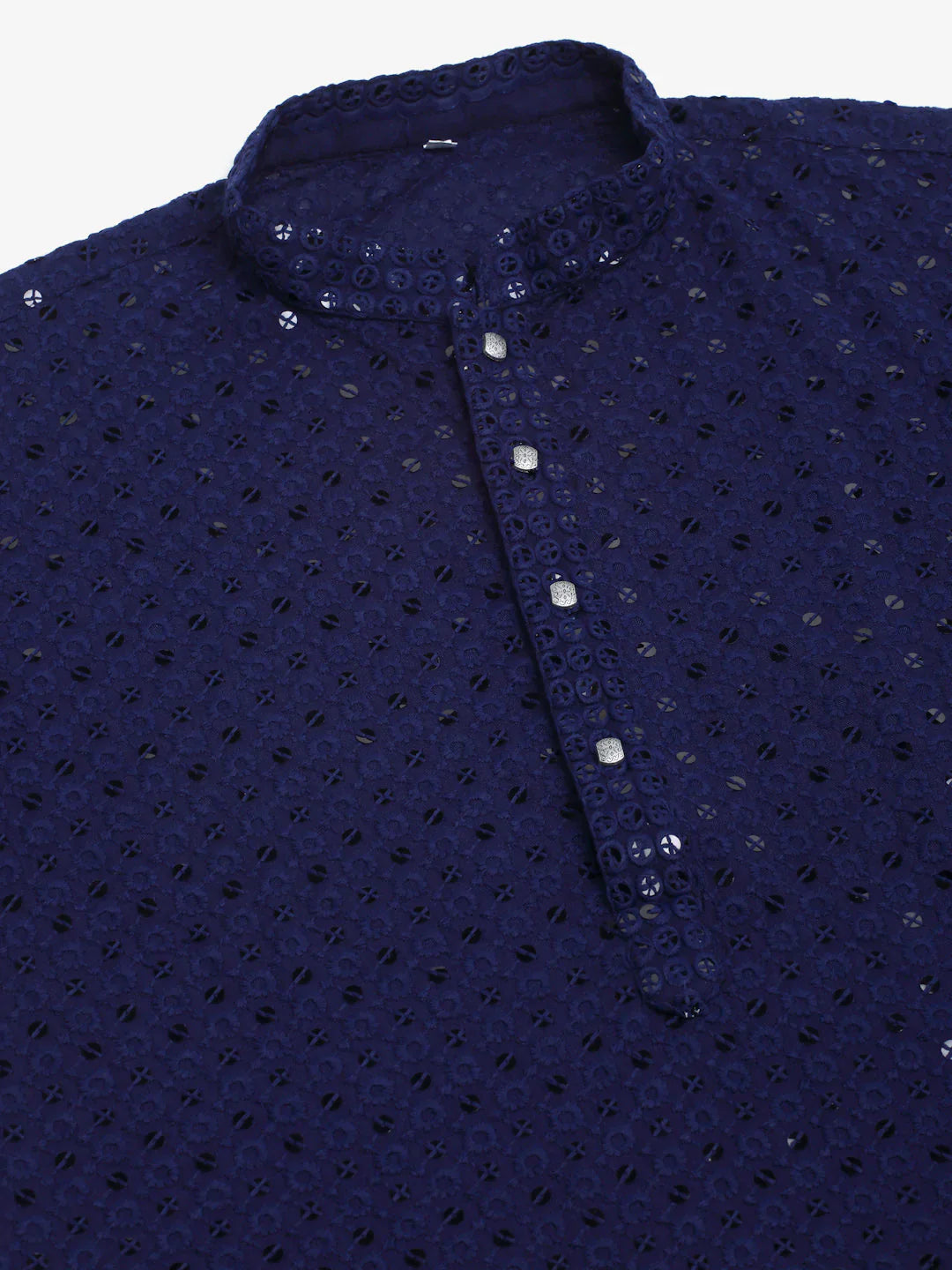 Jompers - Men Navy Blue Chikankari Embroidered And Sequence Kurta With Churidar ( Jokp 678 Navy )