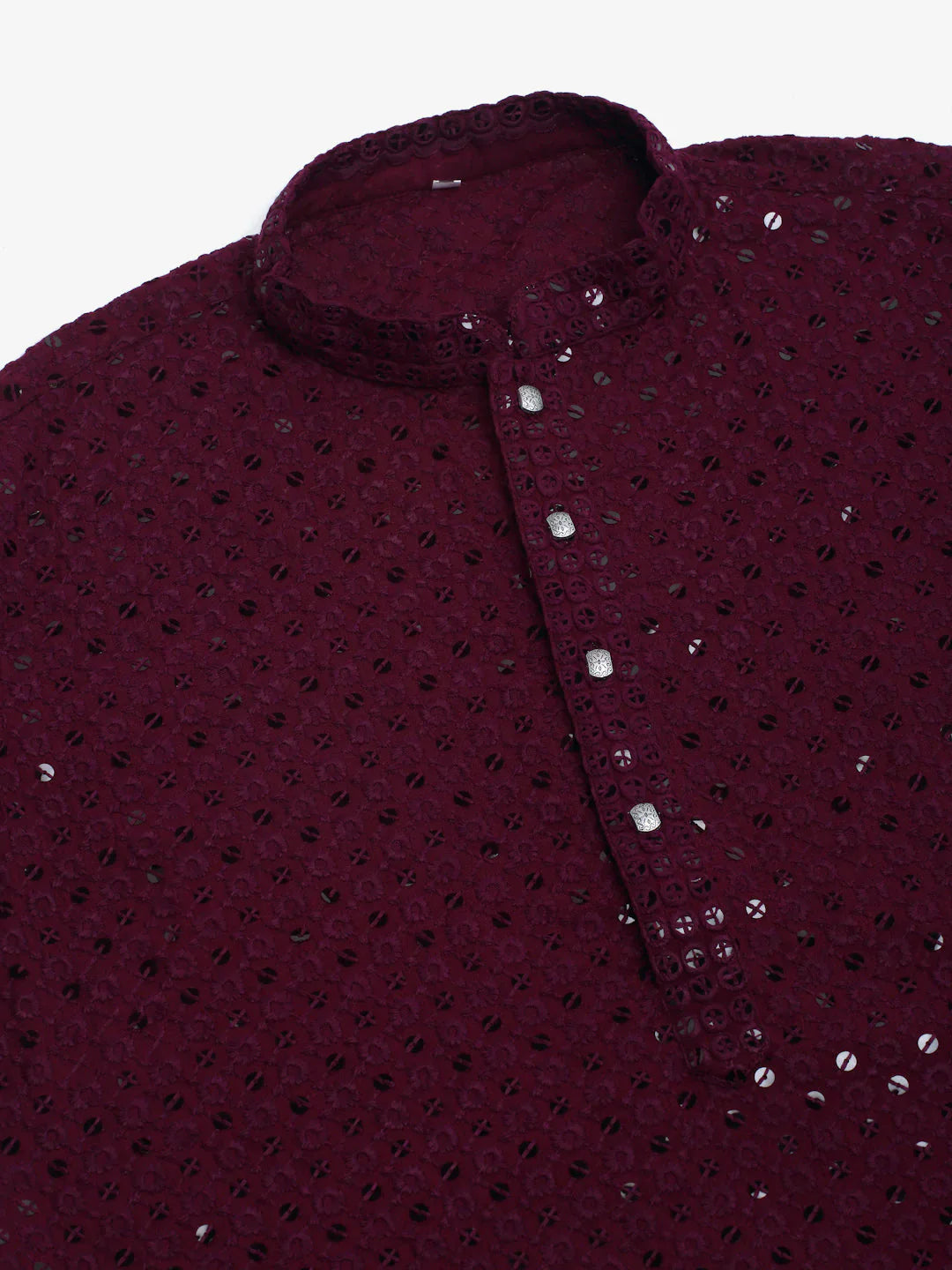 Men Purple Chikankari Embroidered And Sequence Kurta With Churidar