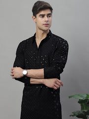 Men's Black Chikankari Embroidered and Sequence Kurtas
