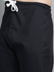 Men's Black Cotton Solid Pathani Kurta with Salwar