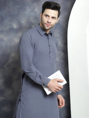 Men's Solid Pathani Kurta with Salwar ( JOKP 696Grey )