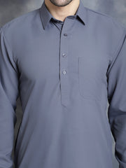 Men's Solid Pathani Kurta with Salwar ( JOKP 696Grey )