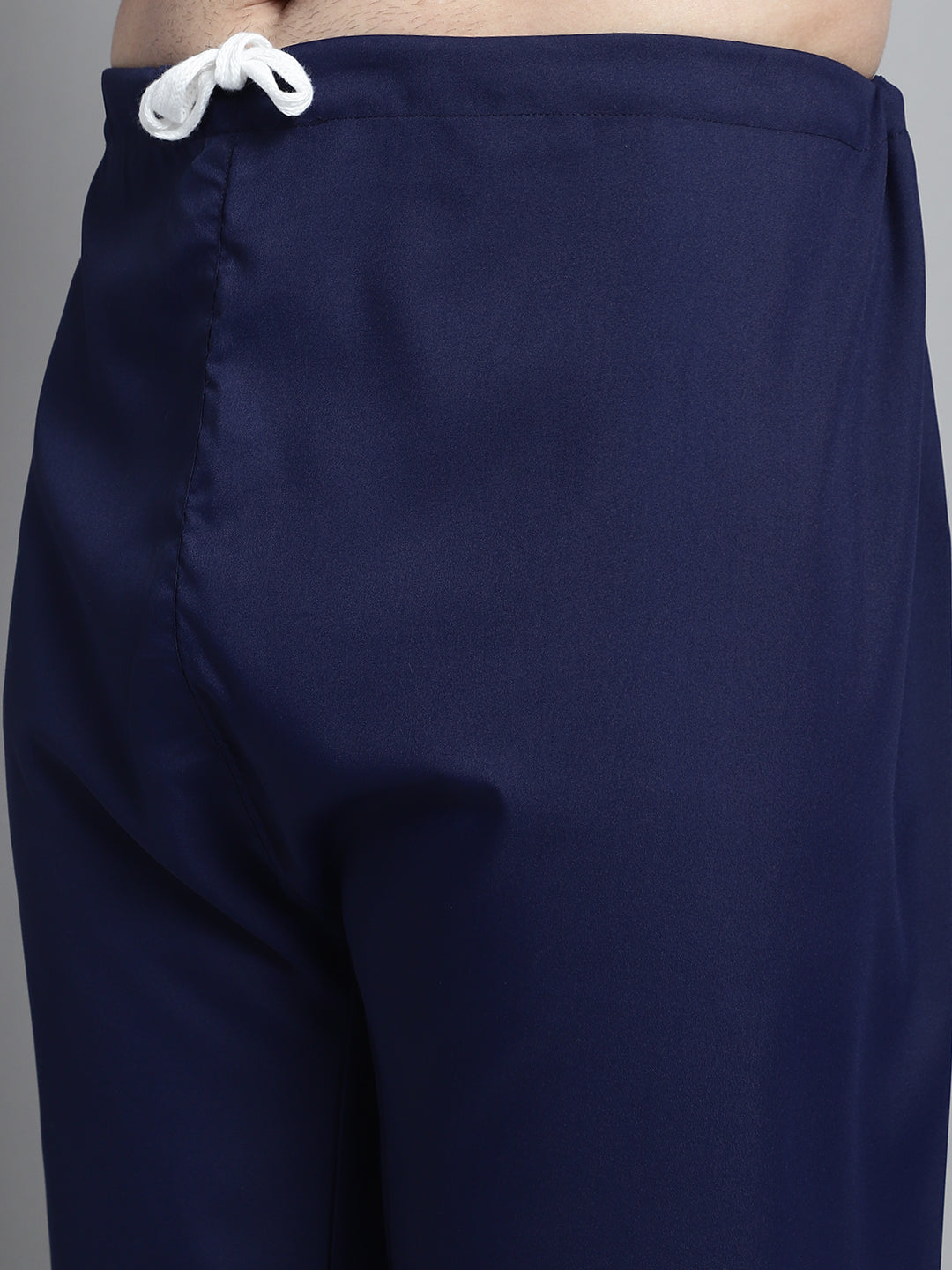 Mens Navy Blue Cotton Solid Pathani Kurta With Salwar