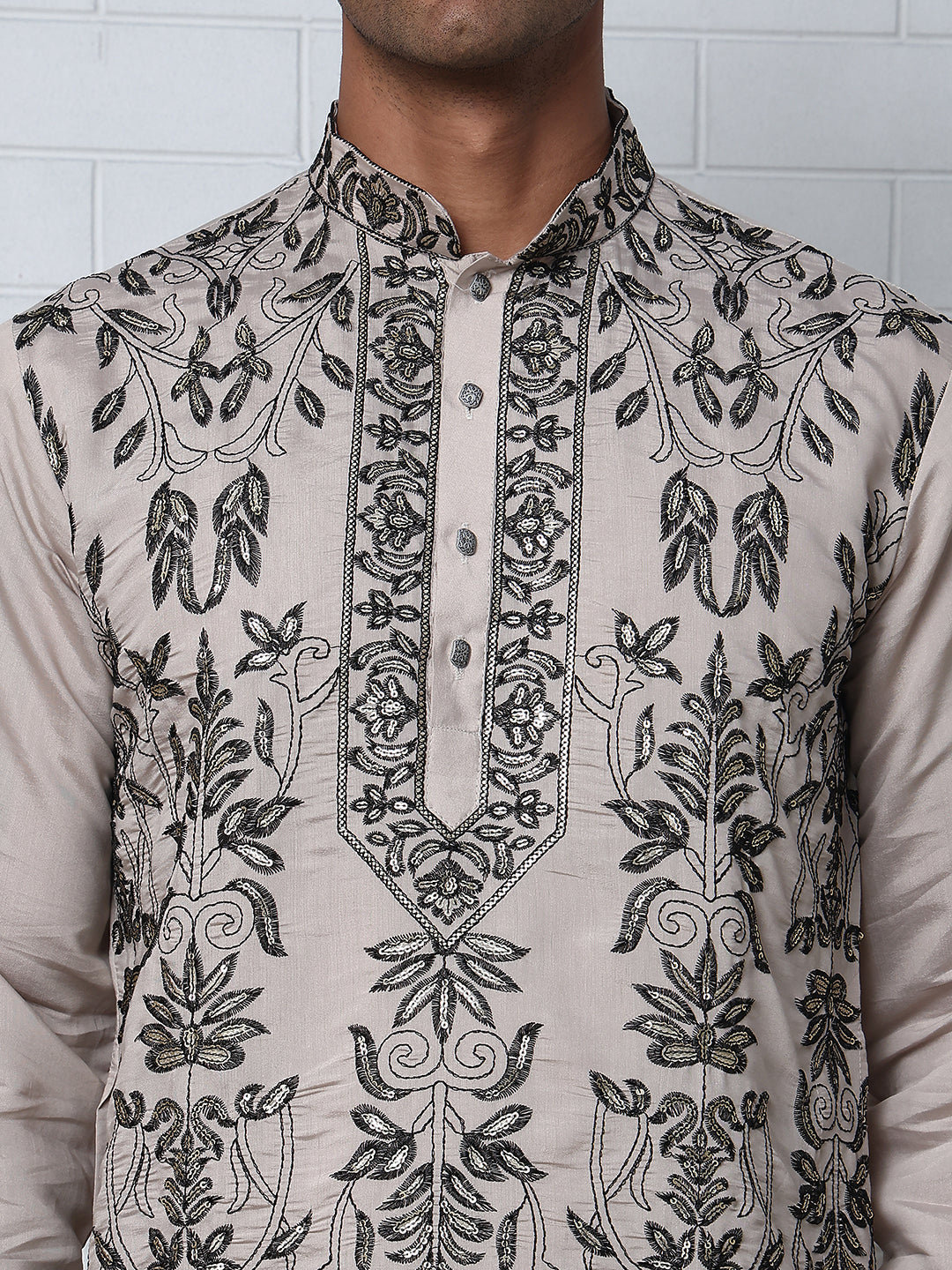 Embroidered Sequins Kurta Set For Men
