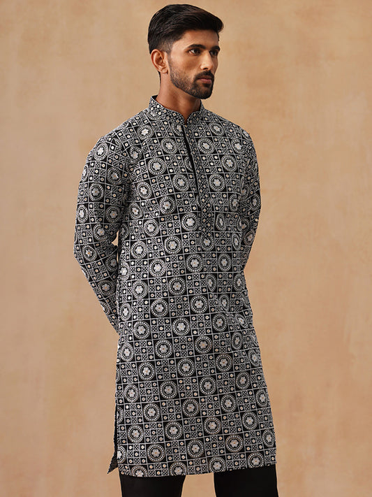 Classic Geometric Embroidered Kurtas ( KO 5279 Black )