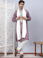 Men's Sequins Embroidered Kurta Pyjama With Dupatta