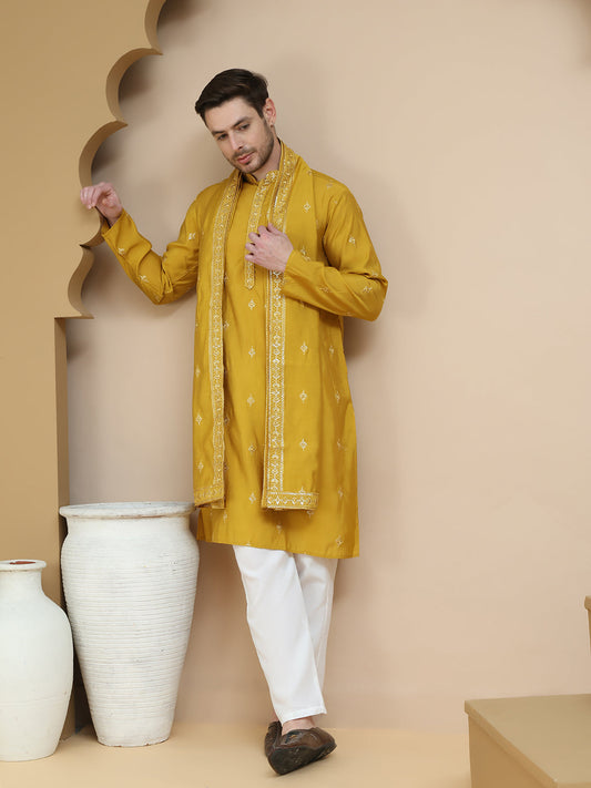 Embroidered & Sequin Kurta With Dupatta ( KOD 5088 mustard )