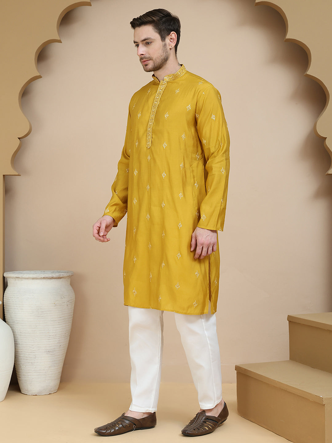 embroidered sequin kurta with dupatta kod