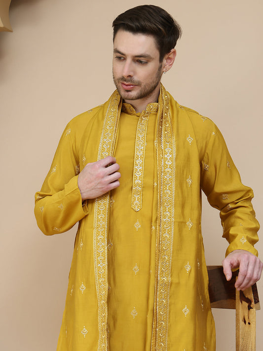 Embroidered & Sequin Kurta With Dupatta ( KOD 5088 mustard )