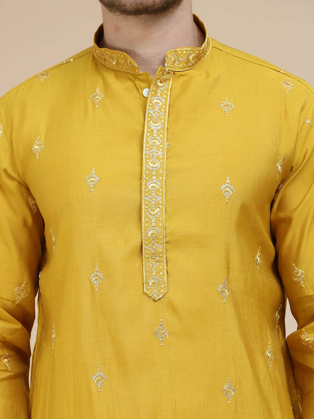 Embroidered Sequin Kurta Pyjama With Dupatta