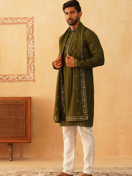 Embroidered & Sequin Kurta Pyjama With Dupatta