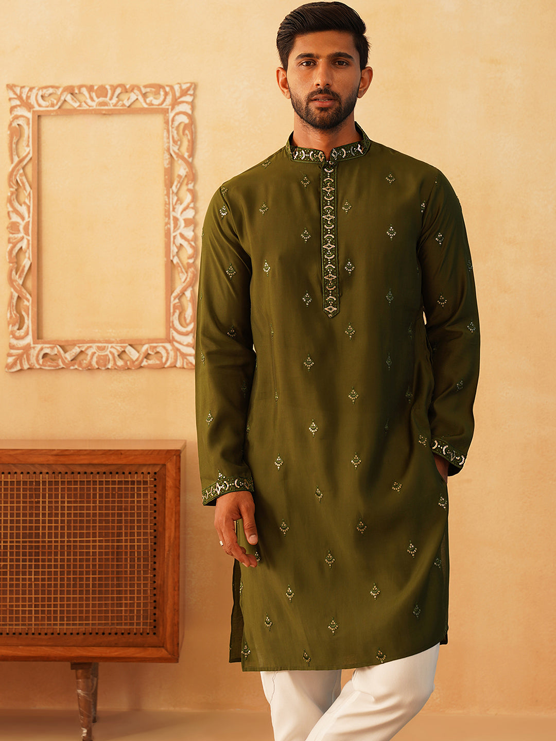 Embroidered Sequin Kurta Pyjama With Dupatta