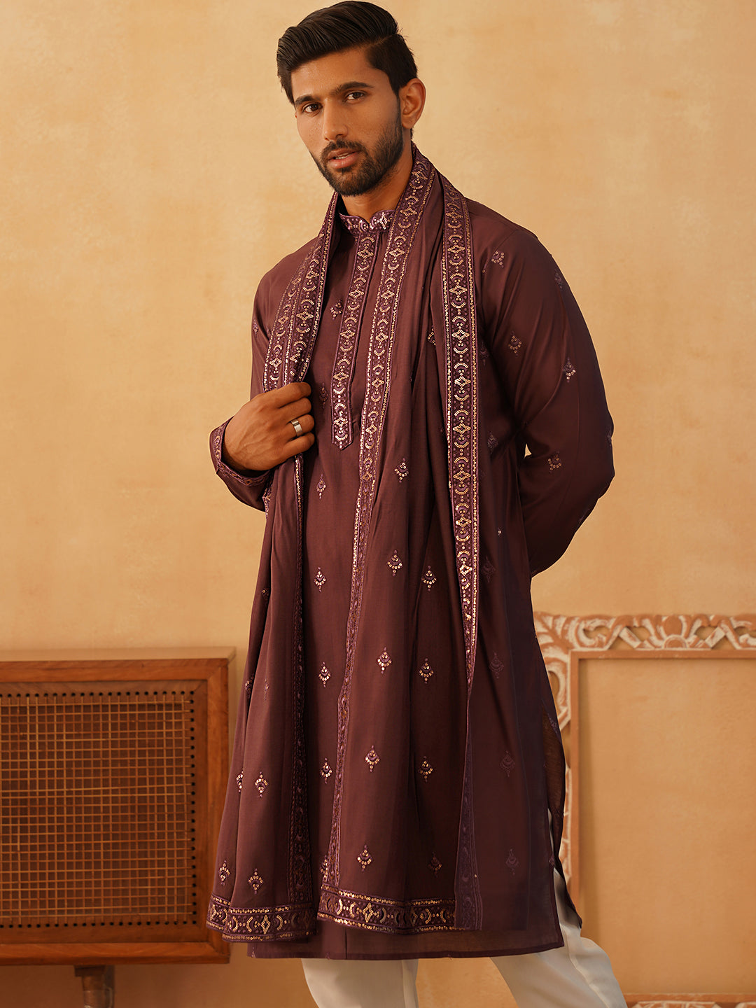 Embroidered Sequin Kurta Pyjama With Dupatta