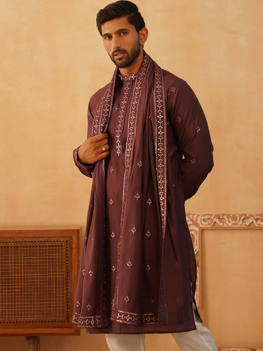 Embroidered Sequin Kurta Pyjama With Dupatta