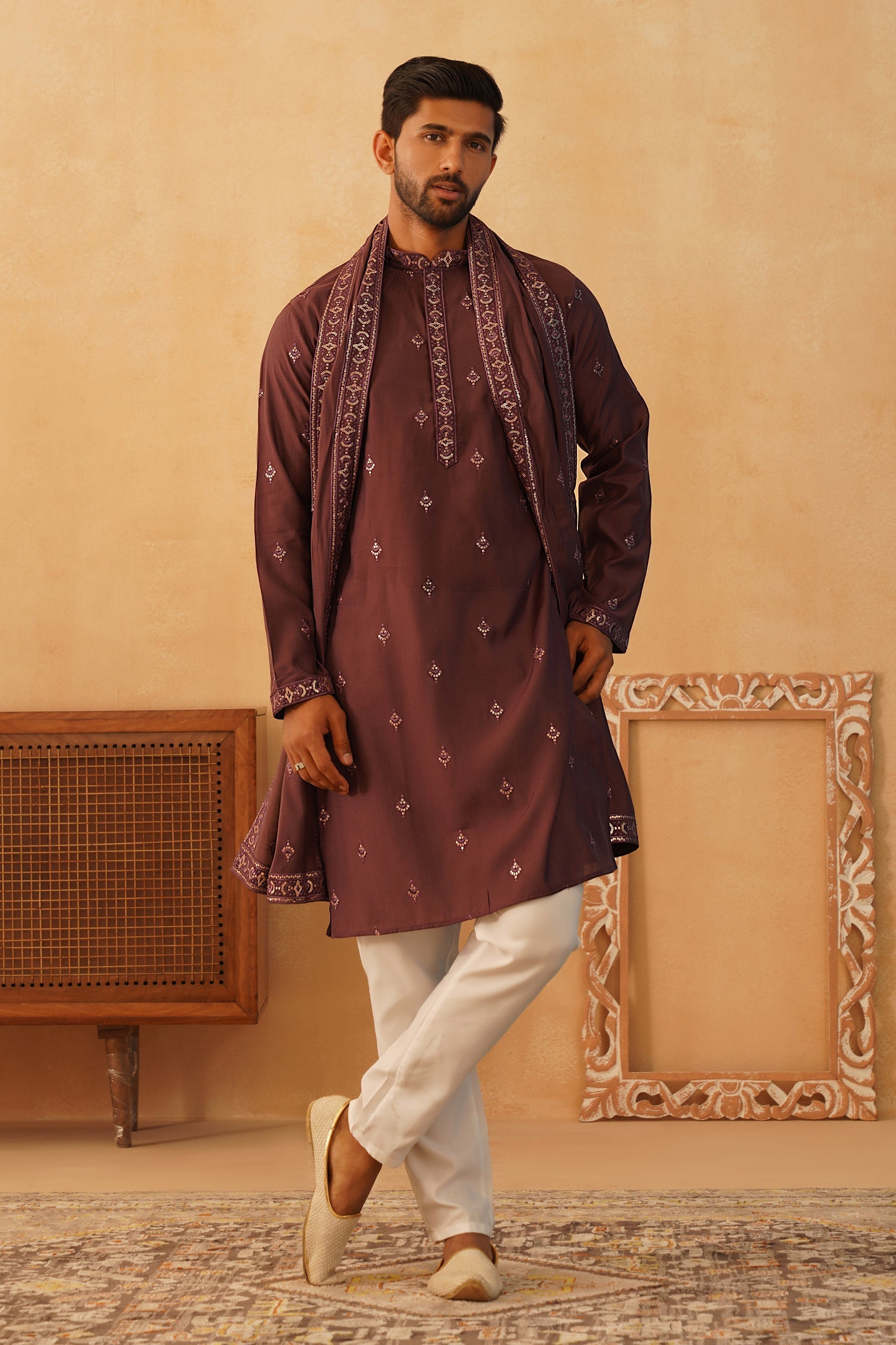 Embroidered Sequin Kurta Pyjama With Dupatta