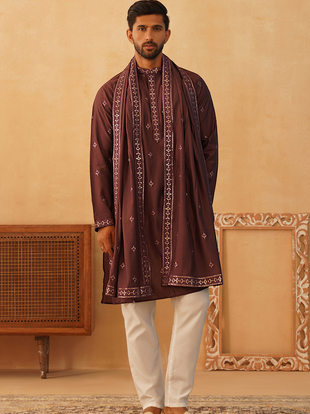 Embroidered Sequin Kurta Pyjama With Dupatta