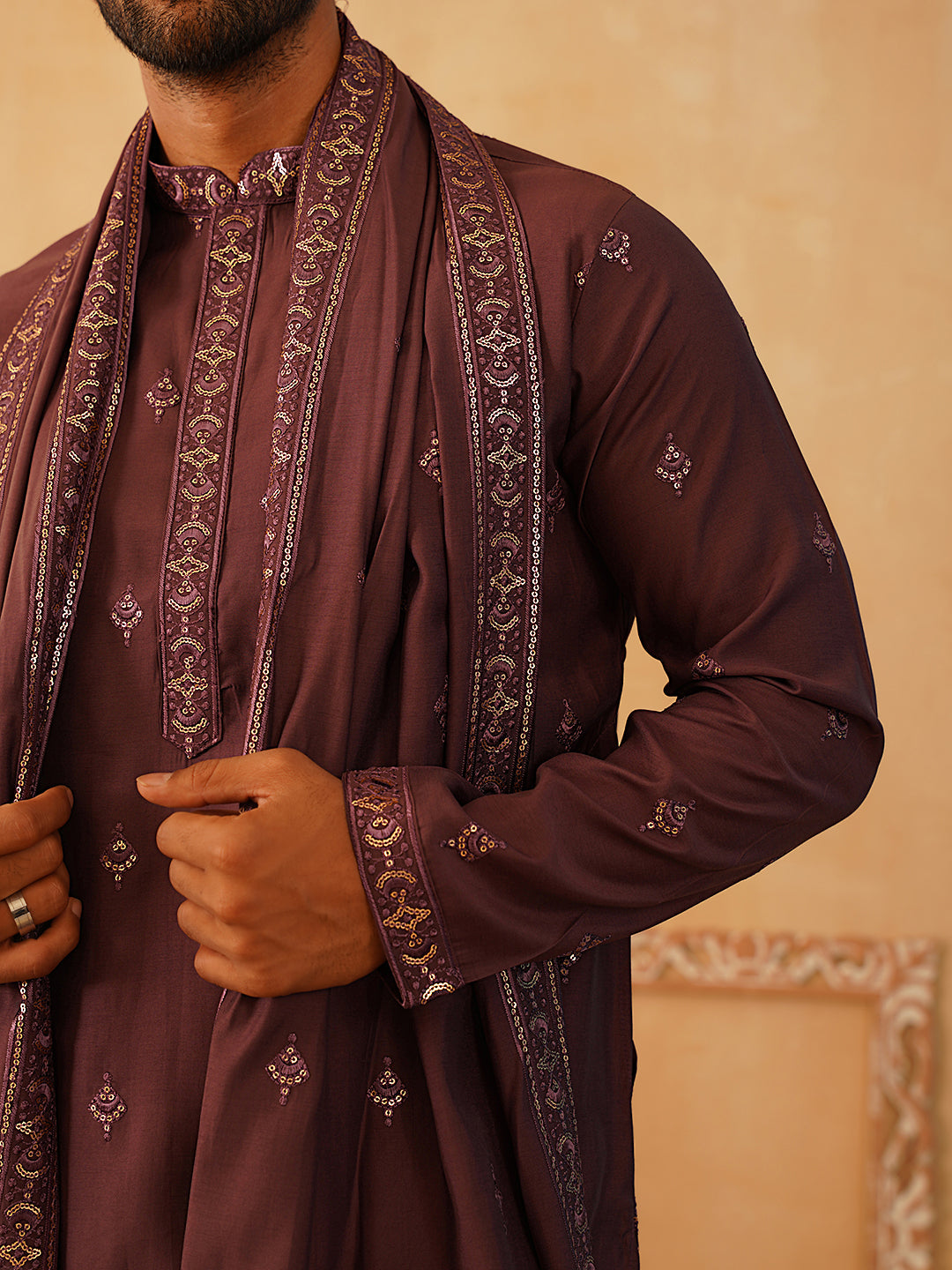 Embroidered Sequin Kurta Pyjama With Dupatta