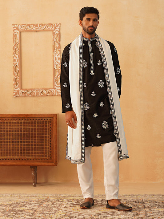 Black Embroidered Kurta With Dupatta Setd
