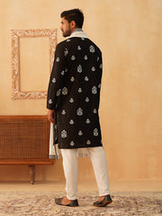 black embroidered kurta with dupatta set kod