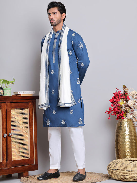 Black Embroidered Kurta with Dupatta Set ( KOD 5091 teal )
