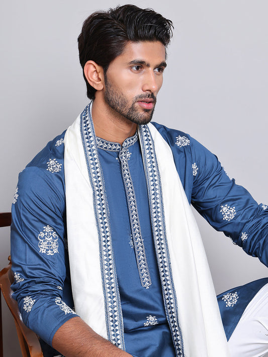 Black Embroidered Kurta with Dupatta Set ( KOD 5091 teal )