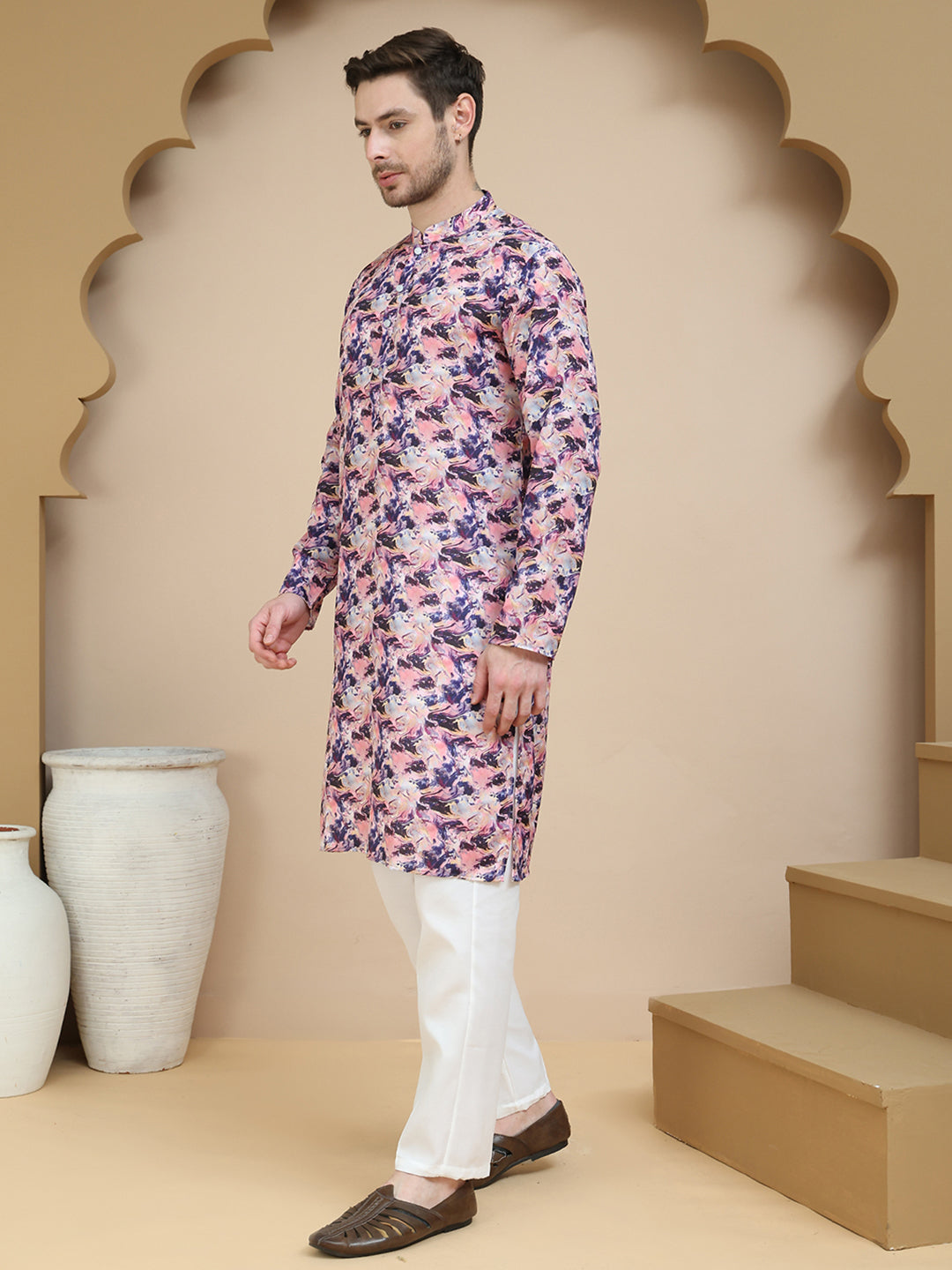 Abstract Printed Kurta Pyjama With Matching Dupatta