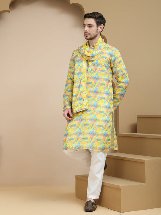 Abstract Printed Kurta Pyjama With Matching Dupatta