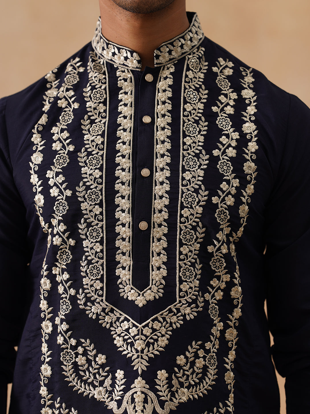 Silk Blend Embroidered Kurta Pyjama Set