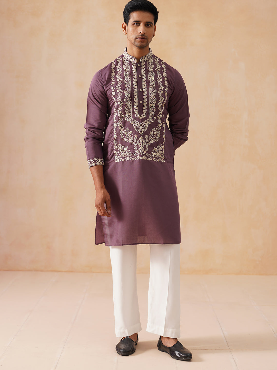 Silk Blend Embroidered Kurta Pyjama Set