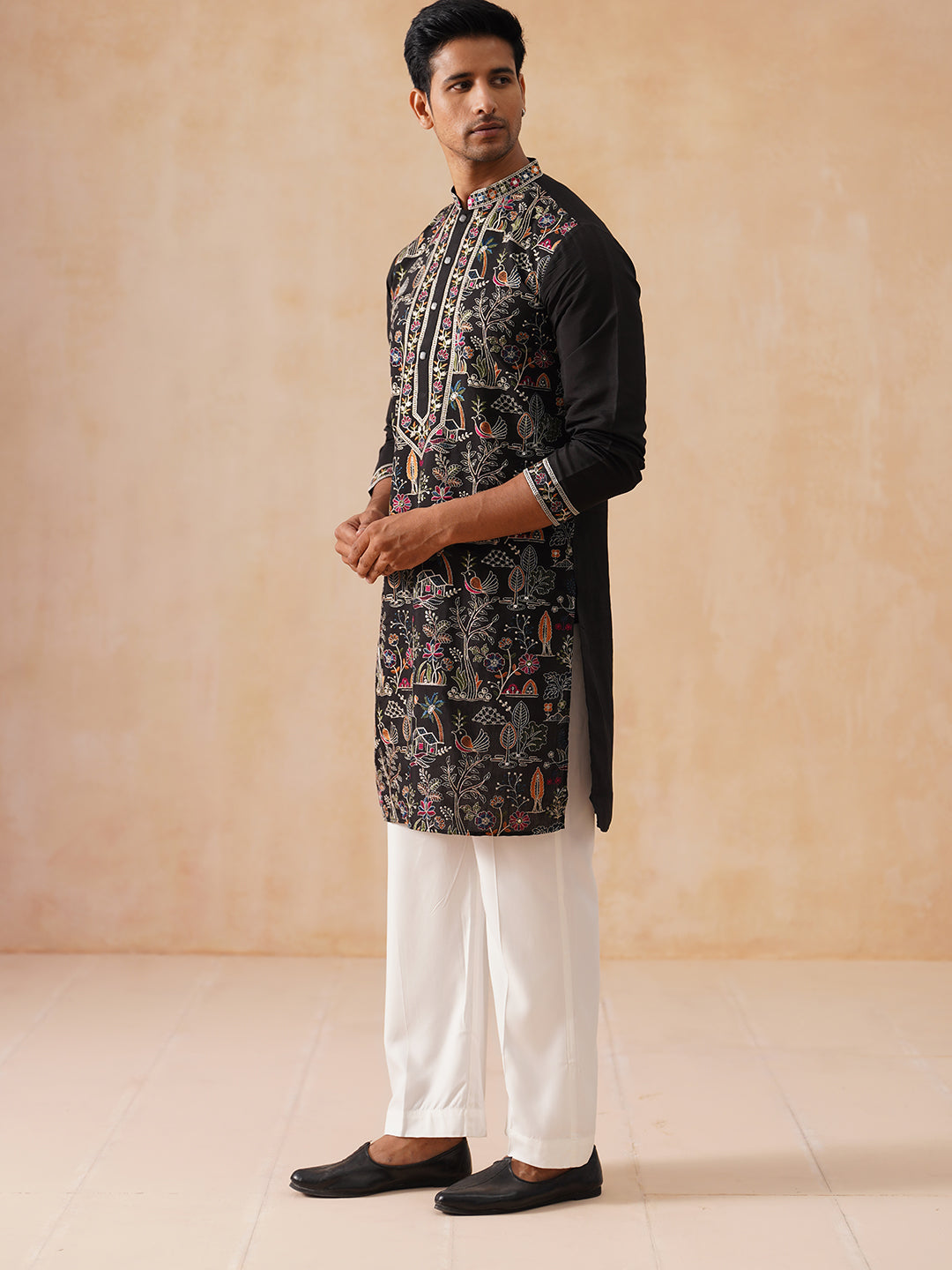 Silk Blend Kurta Set With Multicolor Embroidery