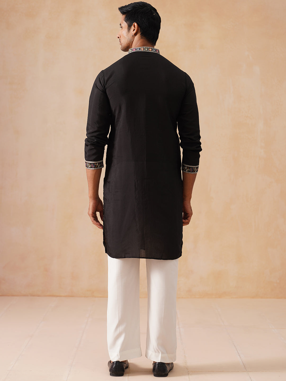 Silk Blend Kurta Set With Multicolor Embroidery
