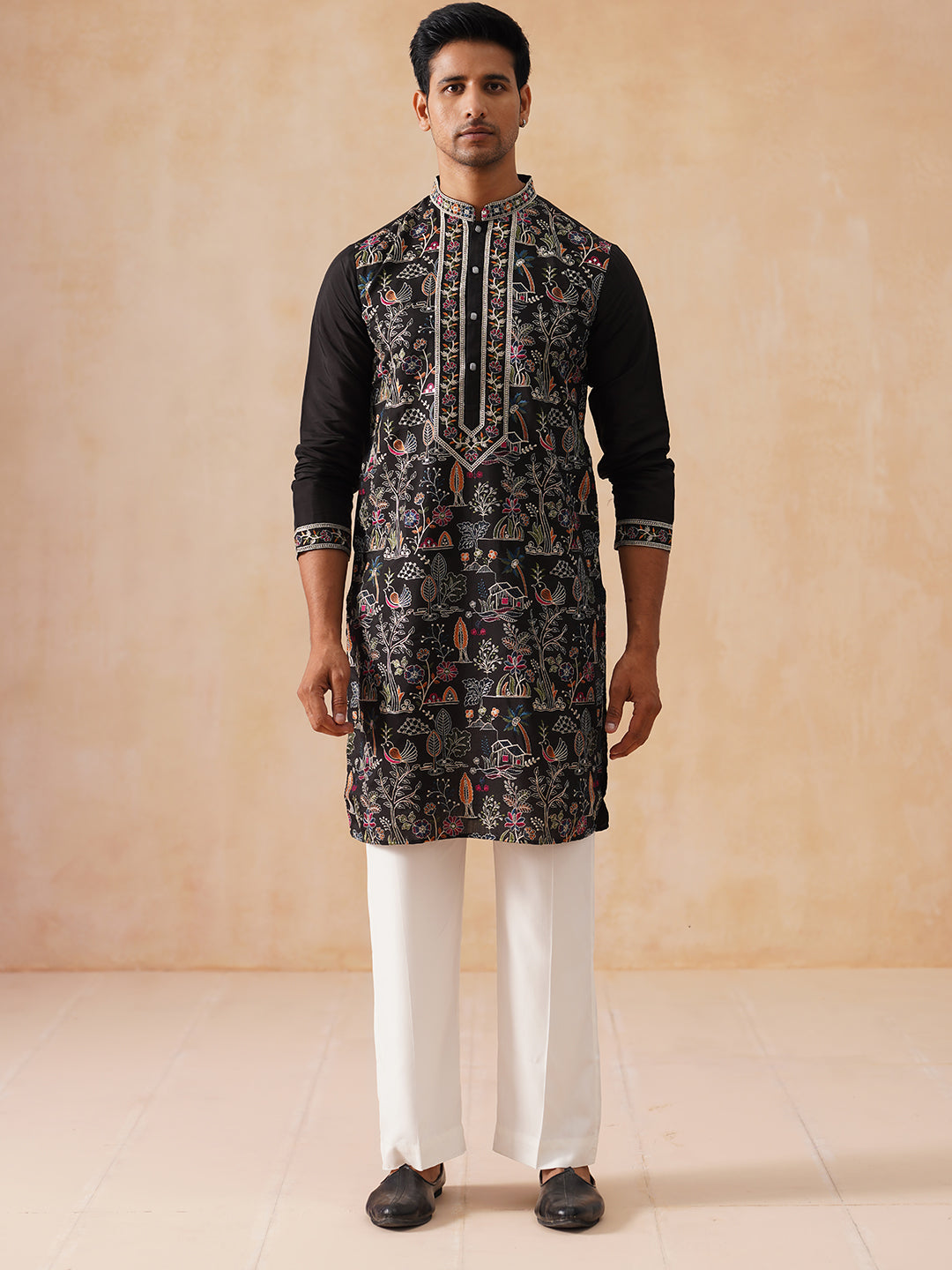 Silk Blend Kurta Set With Multicolor Embroidery