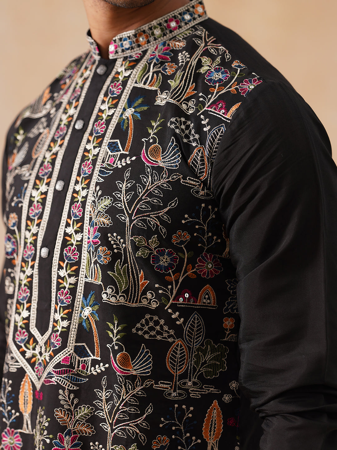 Silk Blend Kurta Set With Multicolor Embroidery