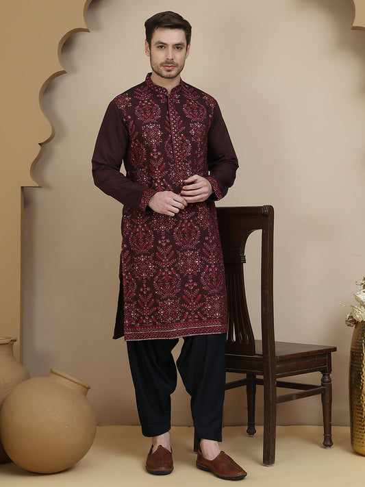 Embroidered Silk Blend Kurta with Salwar ( JOKP SP-B 5180 Purple )