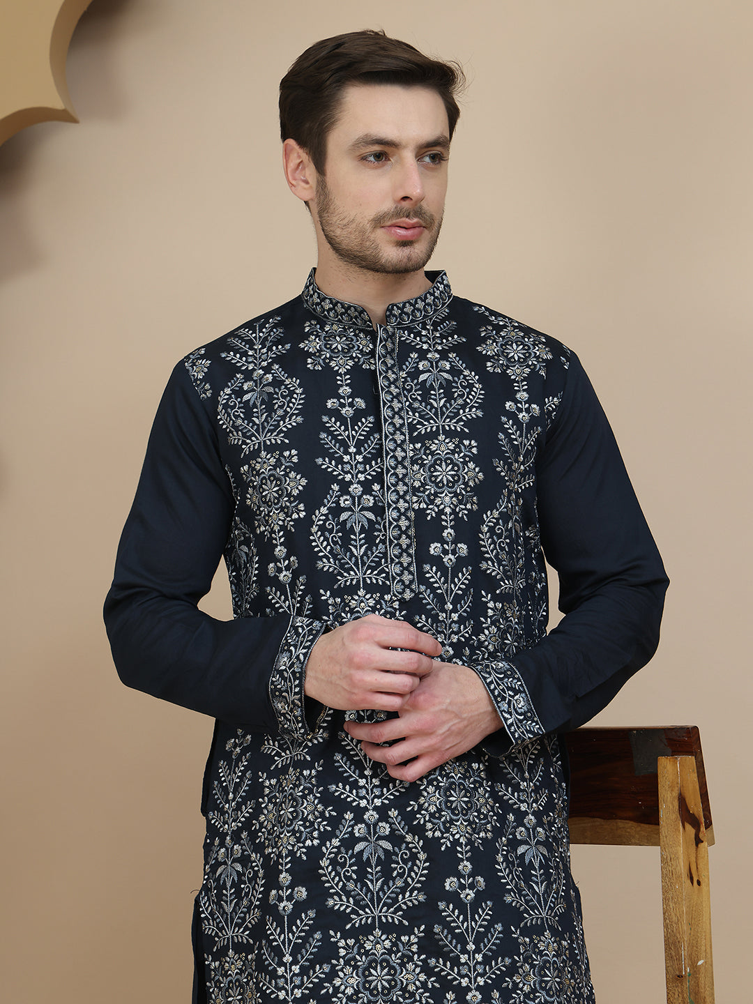 embroidered silk blend kurta with salwar